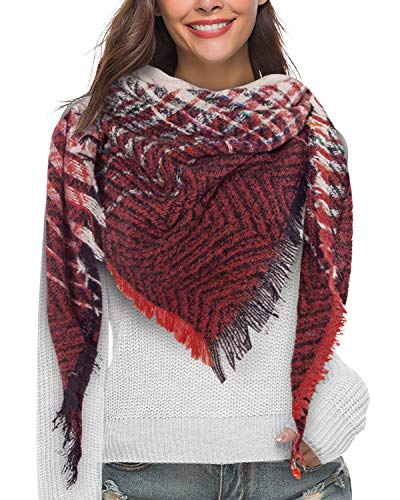 Yuson Girl Schal Damen Kariert Winterschal Quadratisch Deckenschal Weicher Warmer Halstuch Herbst Winter Schal Modeschal mit Tartan Plaid Muster 130 * 130 cm(Rot) von Yuson Girl