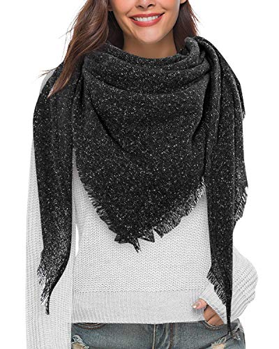Yuson Girl Schal Damen Kariert Winterschal Quadratisch Deckenschal Weicher Warmer Halstuch Herbst Winter Schal Modeschal mit Tartan Plaid Muster 130 * 130 cm(Schwarz-1) von Yuson Girl