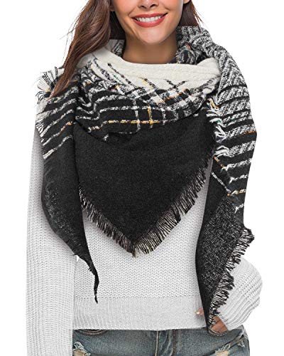 Yuson Girl Schal Damen Kariert Winterschal Quadratisch Deckenschal Weicher Warmer Halstuch Herbst Winter Schal Modeschal mit Tartan Plaid Muster 130 * 130 cm(Schwarz-2) von Yuson Girl