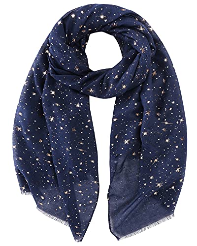 Yuson Girl Schal Damen Leicht Halstuch Gold and Silver Diffused Stars Schal ChiffontüCher Geschenk für Frauen 70 * 180cm Ganzjährig(Marineblau-2) von Yuson Girl