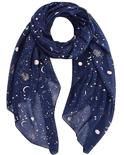 Yuson Girl Schal Damen Leicht Halstuch Gold and Silver Diffused Stars Schal ChiffontüCher Geschenk für Frauen 70 * 180cm Ganzjährig(Marineblau-3) von Yuson Girl