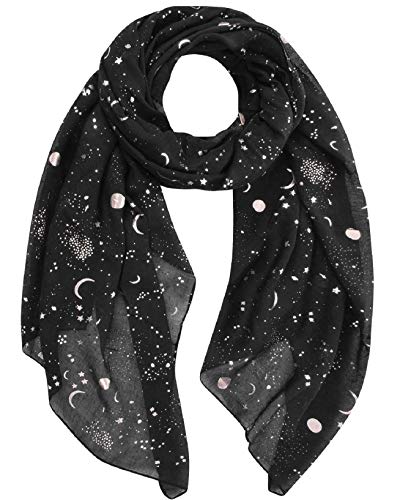 Yuson Girl Schal Damen Leicht Halstuch Gold and Silver Diffused Stars Schal ChiffontüCher Geschenk für Frauen 70 * 180cm Ganzjährig(Schwarz) von Yuson Girl