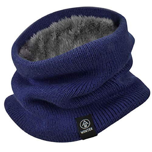 Yuson Girl Schlauchschal Damen Herren Winter Halsschlauch Dick Fleece Halswärmer Fleece Loop Schal Unisex Innenfutter Neckwarmer Multifunktionstuch Strickschal für Outdoor(Dunkelblau) von Yuson Girl
