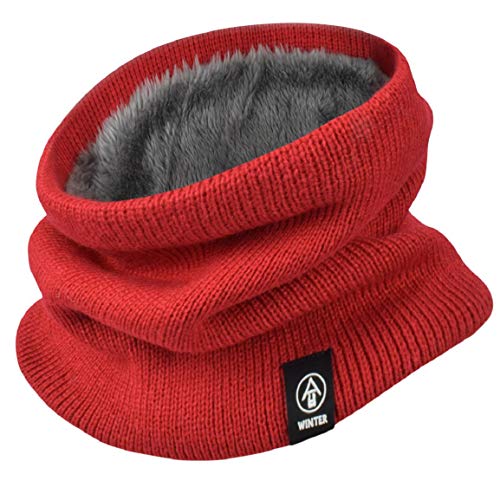 Yuson Girl Schlauchschal Damen Herren Winter Halsschlauch Dick Fleece Halswärmer Fleece Loop Schal Unisex Innenfutter Neckwarmer Multifunktionstuch Strickschal für Outdoor(Rot) von Yuson Girl
