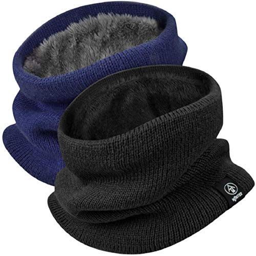 Yuson Girl Schlauchschal Damen Herren Winter Halsschlauch Dick Fleece Halswärmer Fleece Loop Schal Unisex Innenfutter Neckwarmer Multifunktionstuch Strickschal für Outdoor(Schwarz+Dunkelblau) von Yuson Girl