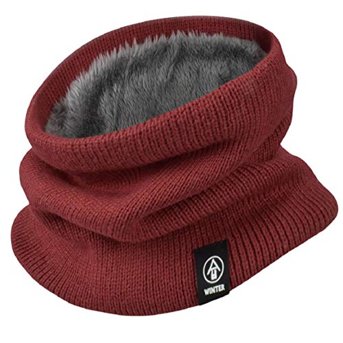 Yuson Girl Schlauchschal Damen Herren Winter Halsschlauch Dick Fleece Halswärmer Fleece Loop Schal Unisex Innenfutter Neckwarmer Multifunktionstuch Strickschal für Outdoor(Weinrot) von Yuson Girl