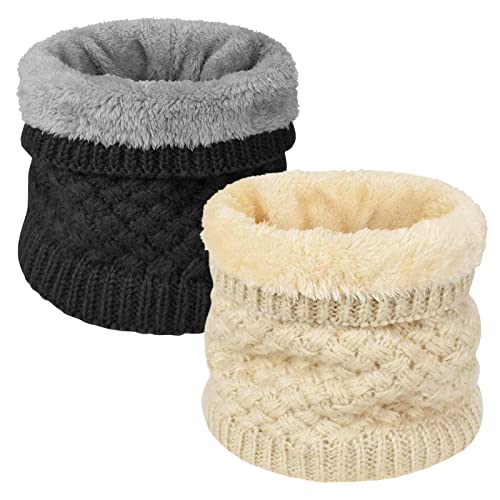 Yuson Girl Schlauchschal Herren Damen Loop Schal Outdoor Halsschlauch Dick Fleece Halswärmer Gefüttert Weichem Thermo Nackenwärmer Multifunktionstuch Strickschal(Schwarz+Beige) von Yuson Girl