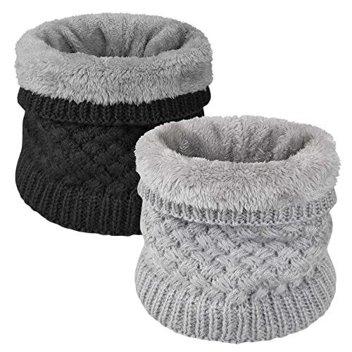 Yuson Girl Schlauchschal Herren Damen Loop Schal Outdoor Halsschlauch Dick Fleece Halswärmer Gefüttert Weichem Thermo Nackenwärmer Multifunktionstuch Strickschal(Schwarz+Grau) von Yuson Girl