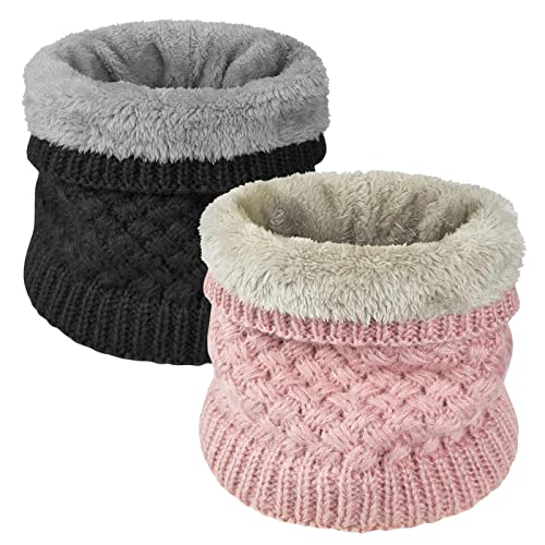 Yuson Girl Schlauchschal Herren Damen Loop Schal Outdoor Halsschlauch Dick Fleece Halswärmer Gefüttert Weichem Thermo Nackenwärmer Multifunktionstuch Strickschal(Schwarz+Rosa) von Yuson Girl