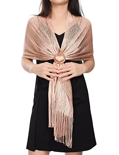 Yuson Girl Stola Damen Festlich - Schimmernder Schals und Wraps mit Fransen Schal Damen Elegant Metallic Pashmina Schal für Brautkleider Abendkleider (B) von Yuson Girl