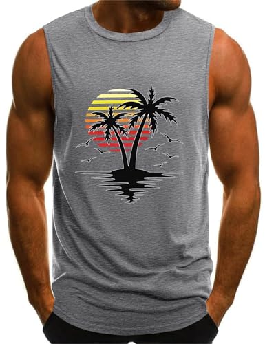 Yuson Girl Tank Top Herren Sommer Ärmelloses Muskelshirt Fitness Achselshirt Baumwolle Gym Training Unterhemd Atmungsaktive Bodybuilding Shirt Lässiges Strand Urlaub Tanktop(Grau, XL) von Yuson Girl