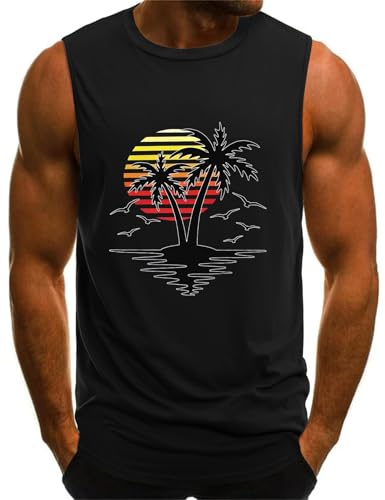 Yuson Girl Tank Top Herren Sommer Ärmelloses Muskelshirt Fitness Achselshirt Baumwolle Gym Training Unterhemd Atmungsaktive Bodybuilding Shirt Lässiges Strand Urlaub Tanktop(Schwarz, L) von Yuson Girl