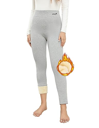 Yuson Girl Thermo Leggings Damen Gefütterte Thermoleggins Winter Fleece Strumpfhose High Waist Verdickte Plüsch Thermal Leggins Warme Jogginghose Winter Leggings Thermohosen(Hellgrau, XL) von Yuson Girl