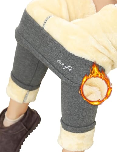 Yuson Girl Thermo Leggings Damen Gefütterte Thermoleggins Winter Fleece Strumpfhose High Waist Verdickte Plüsch Thermal Leggins Warme Jogginghose Winter Leggings Thermohosen(Mittelgrau, M) von Yuson Girl