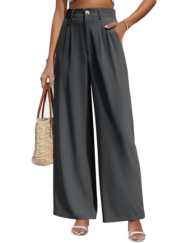 Yuson Girl Weite Hosen Damen Lockere Palazzo Hose Hohe Taille Stoffhose Lässig Gerade Beinform Hosen Einfarbig Hose Weites Bein Lang Elegant Freizeit Anzughose Damen mit Tasche(Dunkel grau, L) von Yuson Girl