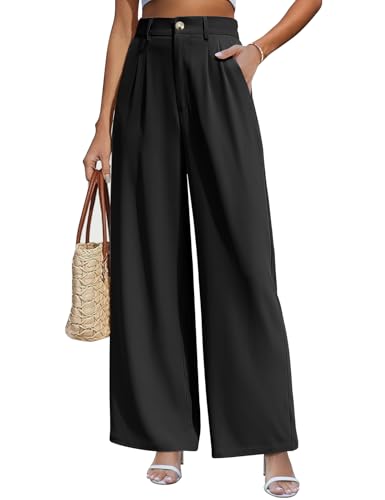 Yuson Girl Weite Hosen Damen Lockere Palazzo Hose Hohe Taille Stoffhose Lässig Gerade Beinform Hosen Einfarbig Hose Weites Bein Lang Elegant Freizeit Anzughose Damen mit Tasche(Schwarz, L) von Yuson Girl