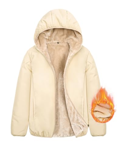 Yuson Girl Winterjacke Damen Fleece Hoodie Gefüttert Fleecejacke Herbst Winter Sweatjacke mit Kapuze Warm Sweashirt Kapuzenpullover Reißverschluss Jacke Teddyfutter Winterjacken(Khaki, XL) von Yuson Girl