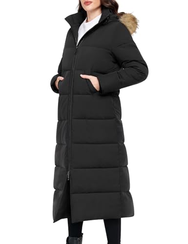 Yuson Girl Wintermantel Damen Lang Warme Mantel Winterjacke mit Abnehmbar Kapuze Herbst Winter Steppmantel Jacke Elegant Damen-mäntel Steppjacke Outdoor Daunenmantel Parka mit Tasche(Schwarz, XXL) von Yuson Girl