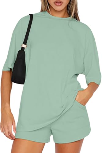 Yutdeng Damen Zweiteiler Sommer Outfit, Top und Shorts Set, Grün, L von Yutdeng