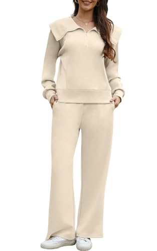 Yutdeng 2 Teiler Trainingsanzug Damen Jogginganzug Warm Zweiteiler Hausanzug Elegant Tracksuit Dick Langarm Sweatshirt Reißverschluss Revers Hosen Lounge Set Loose Freizeitanzug Loungewear Sportanzug von Yutdeng