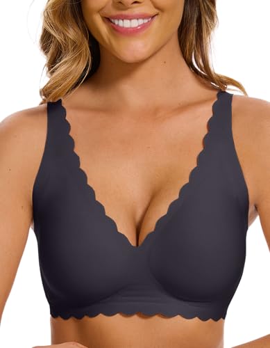 Yutdeng BH Damen Ohne Bügel Große Größen Bustier Damen Gepolstert T Shirt BH Seamless Bra Nahtloser Bralette Gewellte V-Ausschnitt Push Up BHs Bequemer Minimizer Schlaf BH Zusätzlicher BH-Verlängerung von Yutdeng