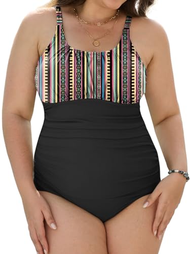 Yutdeng Badeanzug Damen Große Größe Einteiliger Badeanzug Damen Bauchweg Rüschen Monokini High Waist Bademode Plus Size Badeanzüge U Ausschnitt Schwimmanzug Gepolsterte Push Up Swimsuit Badebekleidung von Yutdeng