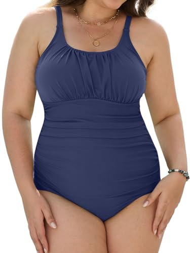 Yutdeng Badeanzug Damen Große Größe Einteiliger Badeanzug Damen Bauchweg Rüschen Monokini High Waist Bademode Plus Size Badeanzüge U Ausschnitt Schwimmanzug Gepolsterte Push Up Swimsuit Badebekleidung von Yutdeng