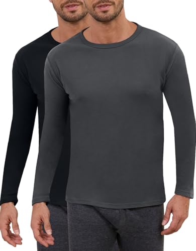 Yutdeng Basic Langarmshirt Herren Thermo Oberteil Rundhals T Shirt Langarm Unterhemden Warm Unterziehshirt Thermounterwäsche Longsleeve Herren Pullover Unterwäsche Thermounterhemd,2PCS,L von Yutdeng