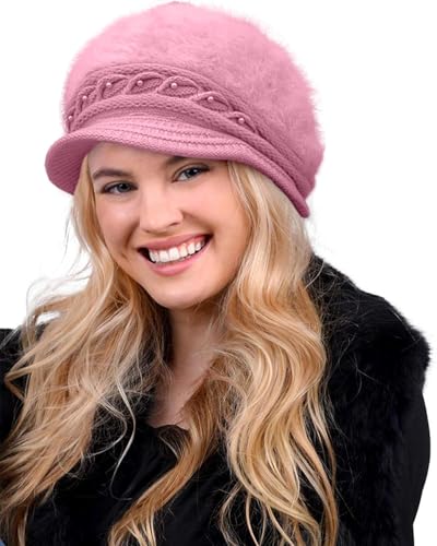 Yutdeng Basken Mütze Damen Winter Baskenmütze Damen Mützen Gefütterte Strickmütze Damen mit Schirm Wollmütze Damen Fleece Barett Mode Wintermütze Strick Hut Herbst Warme Hüte Frauen Weich Beret Beanie von Yutdeng