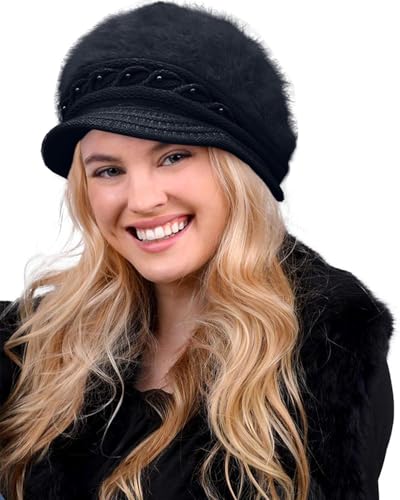 Yutdeng Basken Mütze Damen Winter Baskenmütze Damen Mützen Gefütterte Strickmütze Damen mit Schirm Wollmütze Damen Fleece Barett Mode Wintermütze Strick Hut Herbst Warme Hüte Frauen Weich Beret Beanie von Yutdeng