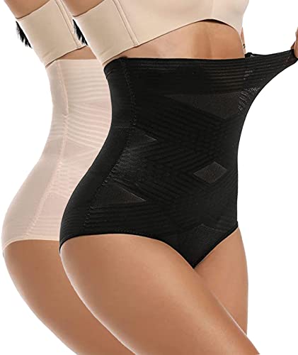 Yutdeng Bauchweg Miederhose Damen Shapewear Unterhose Hohe Taille Miederslip Figurformende Miederpants Body Shaper Unterwäsche Nahtlose Taillenslip Shaping Höschen Atmungsaktiv,Schwarz+Beige,M von Yutdeng