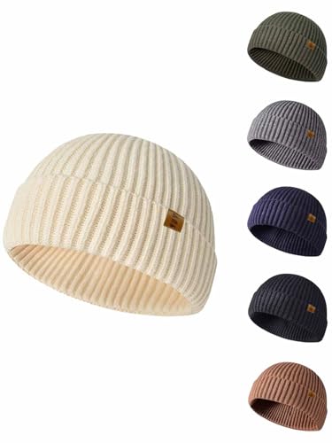Yutdeng Beanie Strickmütze Dockermütze Fischermütze Docker Cap Herren Damen Fischer Mütze Kurz Seemannsmütze Herren Docker Mütze Fisherman Trawler Wintermütze Mützen Frühling Herbst Winter,Beige von Yutdeng