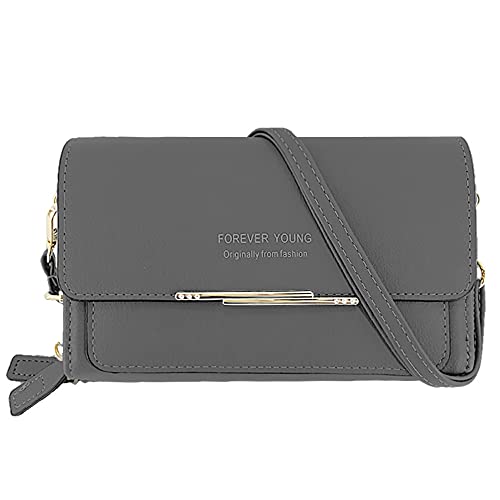 Yutdeng Crossbody Tasche Damen Kleine Umhängetasche Handytasche zum Umhängen Handy Schultertasche Clutch Bag Women Brieftasche Zipper Geldbörse mit Riemen Handy Geldbeutel 2 Fächern,Grau,one size von Yutdeng