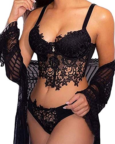 Yutdeng Dessous Damen Spitze BH Set Push Up BH und String Tanga Unterwäsche Frauen Reizwäsche Lingerie Sexy Grosse Grössen Babydoll von Yutdeng