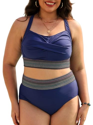 Yutdeng Damen Bikini Set Plus Size Zweiteiliger Badeanzug Große Größen Bauchweg Bikini Damen Set Push Up Bademode High Waist Bikini Oberteil Gepolsterte Bikinihose Bikinis Swimsuit Geflochtenes Band von Yutdeng