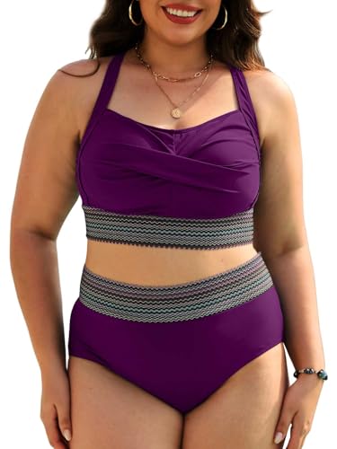 Yutdeng Damen Bikini Set Plus Size Zweiteiliger Badeanzug Große Größen Bauchweg Bikini Damen Set Push Up Bademode High Waist Bikini Oberteil Gepolsterte Bikinihose Bikinis Swimsuit Geflochtenes Band von Yutdeng