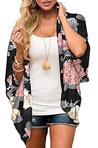 Yutdeng Damen Florale Kimono Cardigan Chiffon Tops Casual Strandkleid Sommer Pareos Lose Bluse Shawl Elegante Leichte Sommerjacke Lässige Strand Poncho von Yutdeng