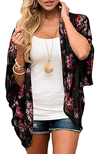 Yutdeng Damen Florale Kimono Cardigan Chiffon Tops Casual Strandkleid Sommer Pareos Lose Bluse Shawl Elegante Leichte Sommerjacke Lässige Strand Poncho von Yutdeng