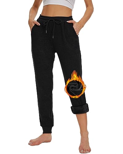 Yutdeng Damen Hose Warme Jogginghose Fleece Hosen Winter Thermo Sporthosen Sherpa Gefüttert Sweathose Frauen Sweatpants Baumwolle Trainingshose Lang Casual Jogger Hose mit Taschen,Schwarz,M von Yutdeng