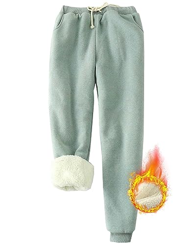 Yutdeng Damen Hose Warme Jogginghose Fleece Hosen Winter Thermo Sporthosen Sherpa Gefüttert Sweathose Frauen Sweatpants Verdickter Trainingshose Lang Casual Jogger Hose mit Taschen,Grün,XL von Yutdeng