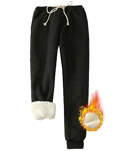 Yutdeng Damen Hose Warme Jogginghose Fleece Hosen Winter Thermo Sporthosen Sherpa Gefüttert Sweathose Frauen Sweatpants Verdickter Trainingshose Lang Casual Jogger Hose mit Taschen,Schwarz,L von Yutdeng