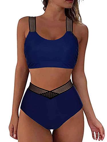 Yutdeng Damen Push Up Bikini Sets Hohe Taille Swimmwear Sexy Elegant Swimsuit Sets Sport Zweiteilig Bademode mit Elastische Trägern Breites Unterbrustband Badeanzüge Abnehmbar Chic,Marineblau,L von Yutdeng