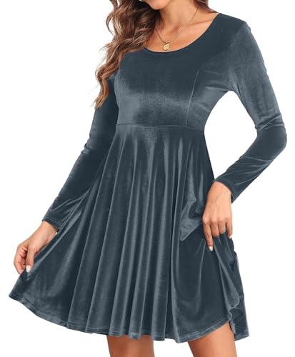 Yutdeng Damen Samtkleid Elegant Winterkleid Abendkleid Kurz Partykleid Rundhals Cocktailkleid Vintage Kleider Langarm Samt Bodycon Kleid Wickelkleid Midikleid Winter Herbst Festliche Party Hochzeit von Yutdeng