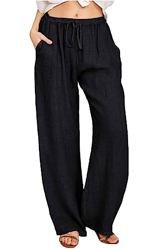 Yutdeng Damen Sommerhose Baumwolle Freizeithose mit Kordelzu Loose Jogginghose Leicht Leinenhose Casual Strandhose Lounge Komfort Stoffhose Lässige Yogahose Hohe Taile Hosen mit Taschen,Schwarz,XL Yutdeng Damen Sommerhose Baumwolle Freizeithose mit Kordelzu Loose Jogginghose Leicht Leinenhose Casual Strandhose Lounge Komfort Stoffhose Lässige Yogahose Hohe Taile Hosen mit Taschen,Schwarz,XL von Yutdeng