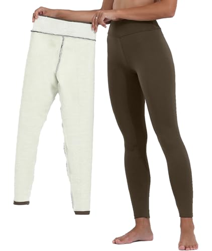 Yutdeng Damen Thermo Leggings Gefüttert Winter Innenfleece Warme Leggings Push Up High Waist Thermoleggins Fleece Sporthose Strumpfhose für Frauen Slim Stretch Hose, Braun, M von Yutdeng