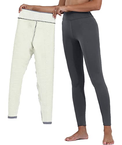 Yutdeng Damen Thermo Leggings Gefüttert Winter Innenfleece Warme Leggings Push Up High Waist Thermoleggins Fleece Sporthose Strumpfhose für Frauen Slim Stretch Hose, Grau, XL von Yutdeng
