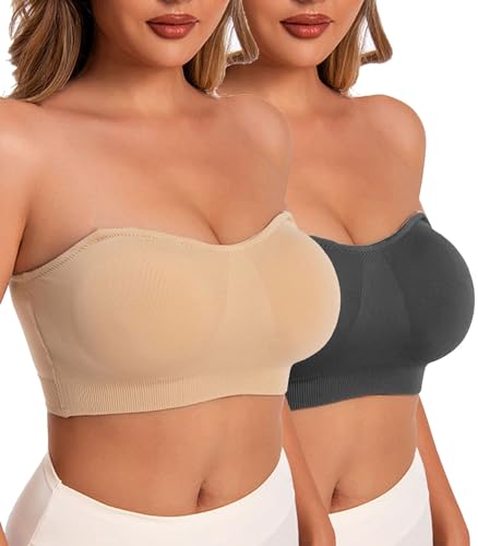Yutdeng Damen Trägerloser BH ohne Bügel Tube Top Nahtlose Bandeau BH Gepolsterte Weiche Trägerlose Bra Bralette Seamless Dehnbar Brust Wickeln Rutschfester Silikon Minimizer BH Unsichtbare Bra T-Shirt von Yutdeng