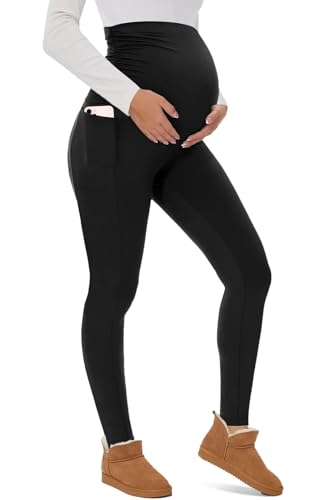 Yutdeng Damen Umstandsleggings High Waist Schwangerschaftsleggings Elastisch Blickdicht Umstandshose Weich Schwangerschaft Leggings Maternity mit Taschen Umstandsmode Schwangere Zuhause Yoga Sport von Yutdeng