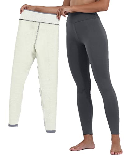 Yutdeng Fleece Leggins Damen Thermoleggings Superwarm Dicke Hosen Gefüttert Pants Thermohose Elastische Jogginghose Slim Hohe Taille Sportleggins Weich,Grau,M von Yutdeng