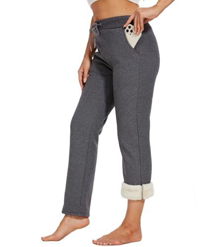 Yutdeng Freizeithose Warme Jogginghose Damen Gefütterte Fleece Winter Sporthose Lang Fleecehose Casual Bequeme Hose Sweathose Damen Weite Hose Jogpants Sweatpants Trainingshose,Grau,M von Yutdeng
